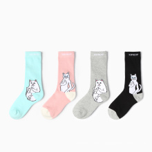 Cartoon cat design cotton cute solid color  funny woman   custom wholesale unisex  happy socks